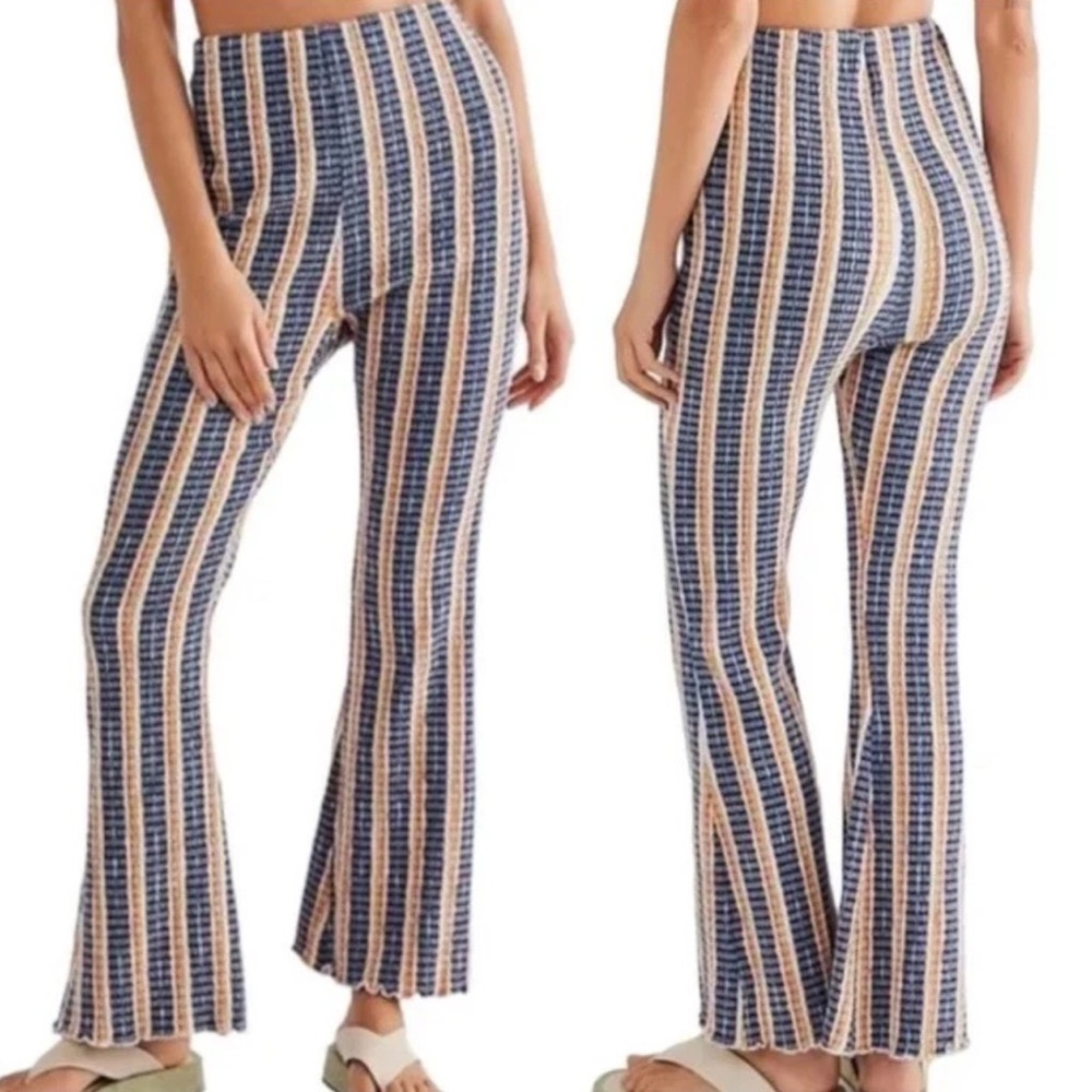Free People Cotton Striped High Waisted Flared Textured Boho Pants Small